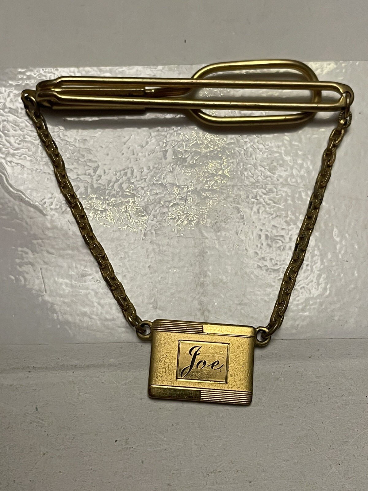 Vintage Swank Tie Bar Chain “Joe” Swank Gold Plated Gem