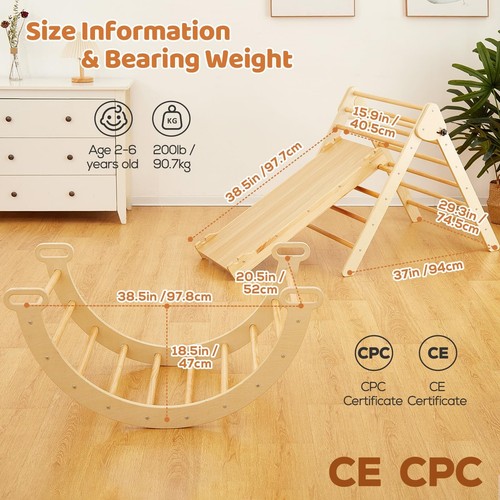 FUNLIO Foldable Pikler Triangle Set (3 Piece), Montessori Climbing Set with S... - Picture 5 of 5