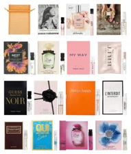 15 Women's Perfume Sample Vials Gift Set & Organza Bag Travel Size New in Cards
