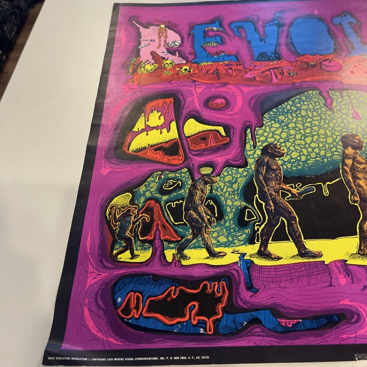 Vintage 1970 black light poster Revolution/evolution hippie poster