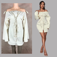 SheIN Off-the shoulder Bell Sleeve Lace Up Mini Dress NWT Size 8/10