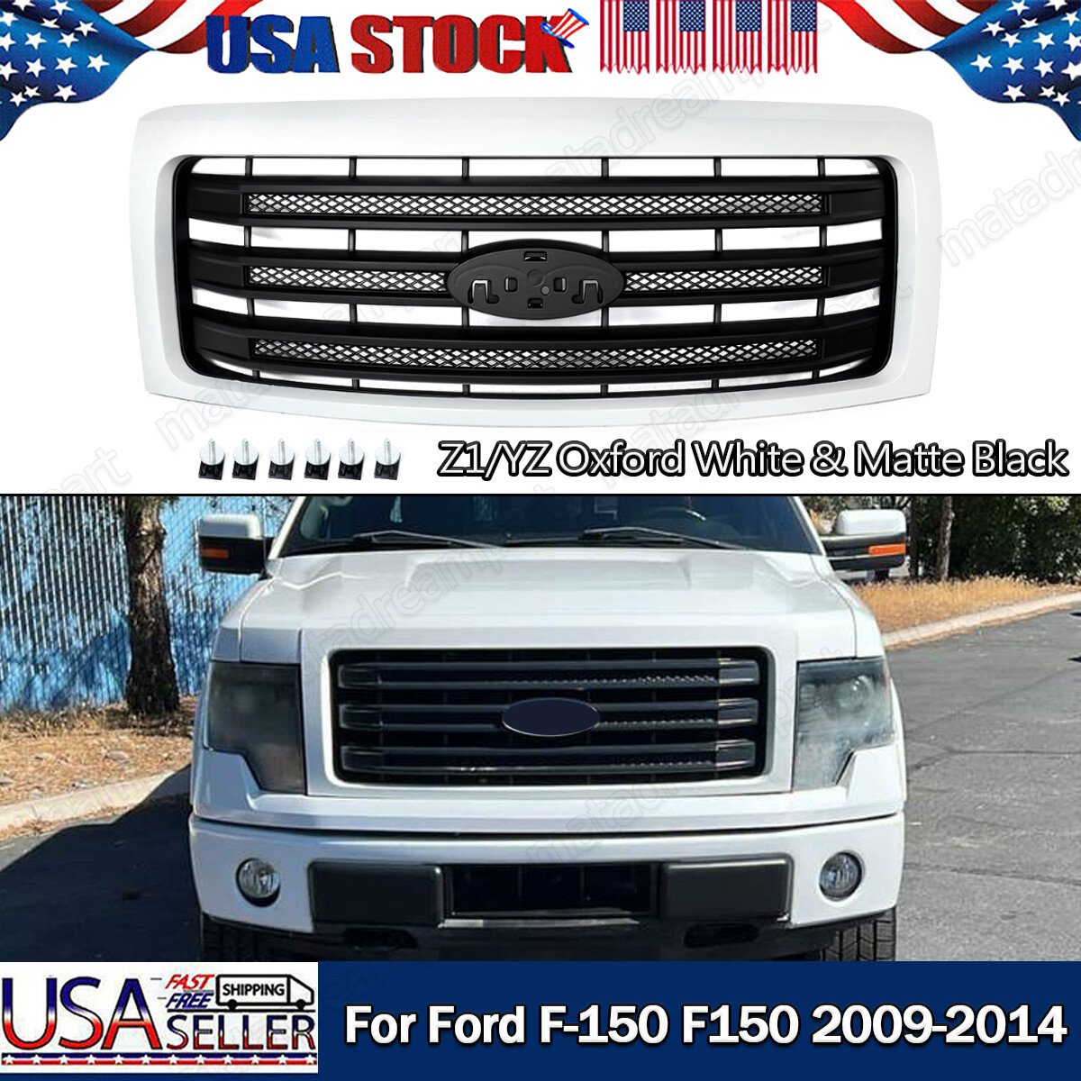 FOR 2009-2013 14 FORD F150 F-150 FRONT GRILLE GRILL Z1 OXFORD WHITE 3-BAR STYLE
