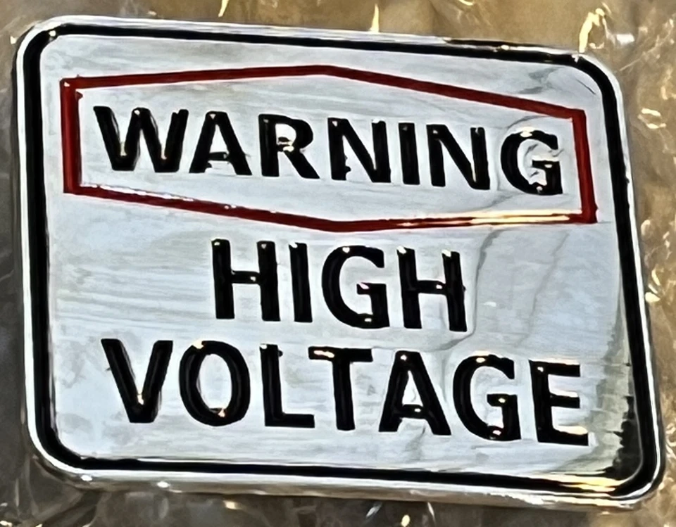 Advertencia Alto Voltaje Hebilla de Cinturón de Metal Plateado Novedad Regalo - 3 1/8" - Lazo 1.75" Foto 3 de 3