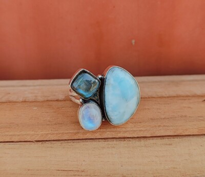 Larimar With Labradorite Ring 925 Silver Jewelry Handmade Ring All Size Ring