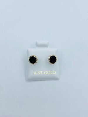 14 Karat Gold schwarze CZ Ohrstecker - Aretes en oro 14K Negro