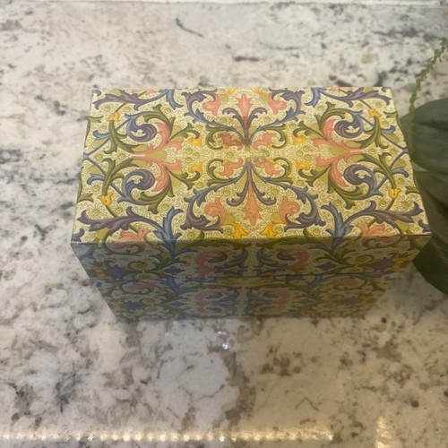 Vintage Ohio Kunst Metall Rezeptbox rosa blau grün Florentiner Schriftrolle - Bild 2 von 10