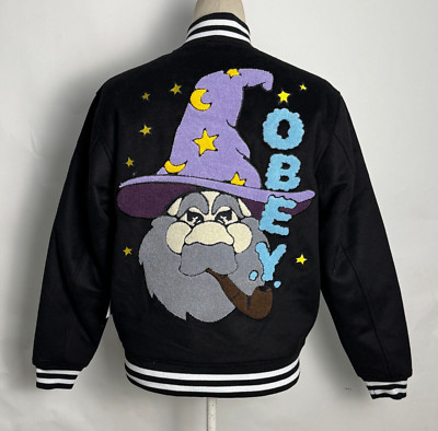 Obey Men's Wool Varsity Jacket Wizard Black Size M NWT Shepard Fairey