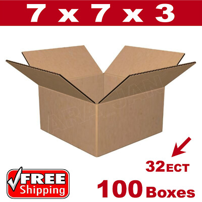 100 - 7x7x3 Cardboard Boxes Mailing Packing Shipping Box 32ECT Corrugated Carton