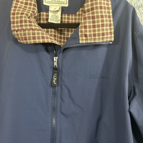 Vtg LL Bean Large Plaid Lined Windbreaker Harrington Dad Jacket navy blue 284429 - Picture 4 of 10