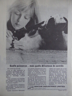9/1972 PUB SMITHS FLUGZEUG MOTOR AUSRÜSTUNG HAWKER HARRIER ORIGINAL FRANZÖSISCHE ANZEIGE