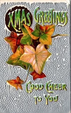 Christmas Maple Leaves Icicles Embossed Silver Gilt c1910s postcard P11