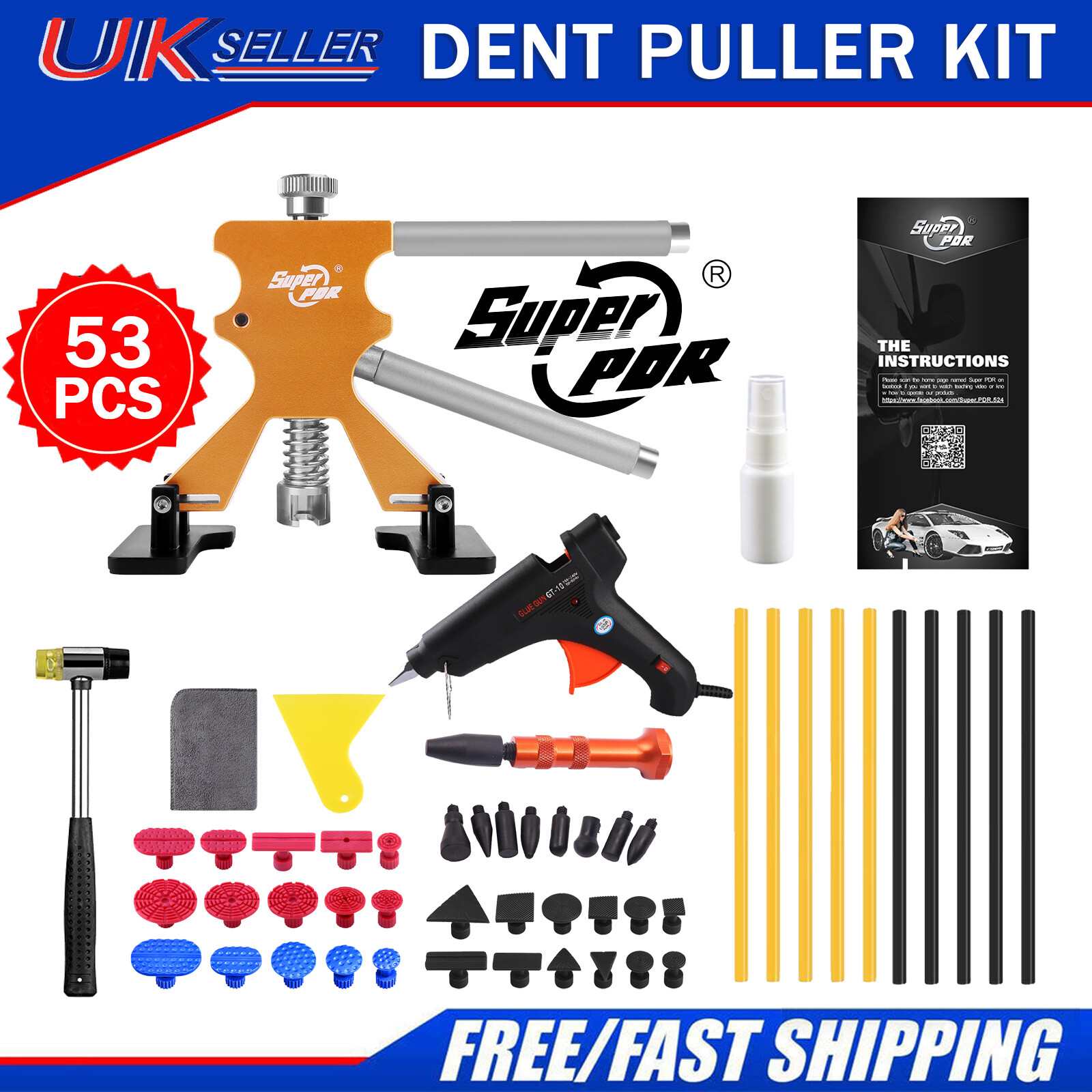 Super PDR Car Paintless Kit Dent Puller Lifter Repair Removal Hail Glue ...