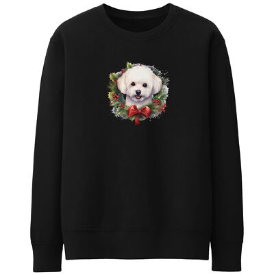 Christmas Bichon Frise Wreath Womens Sweatshirt Dog Owner Her Xmas Sweater Me...