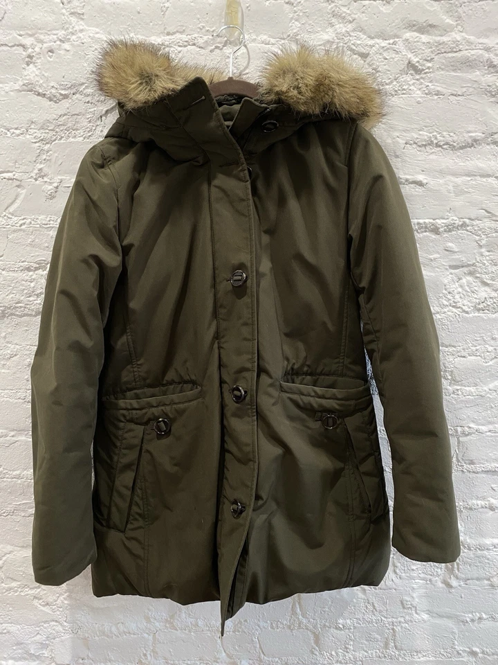 Uniqlo Ultra Warm Down Parka Heat Tech Olive Jacket Fur Hood Coat  - Image 3 of 4
