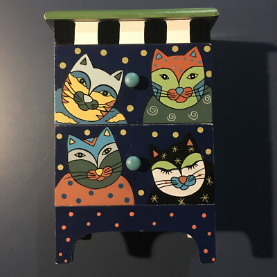 Milson & Louis Decorative Cat Dresser Chest of Drawers Hand Painted Jewelry Box