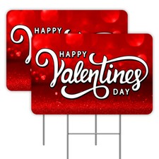 Happy Valentines Day 2 Pack Double-Sided Yard Signs 16" x 24" with Metal Stakes