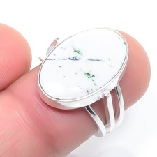 Natural White Howlite Gemstone 925 Sterling Silver Jewelry Ring Size 7.5 USA 