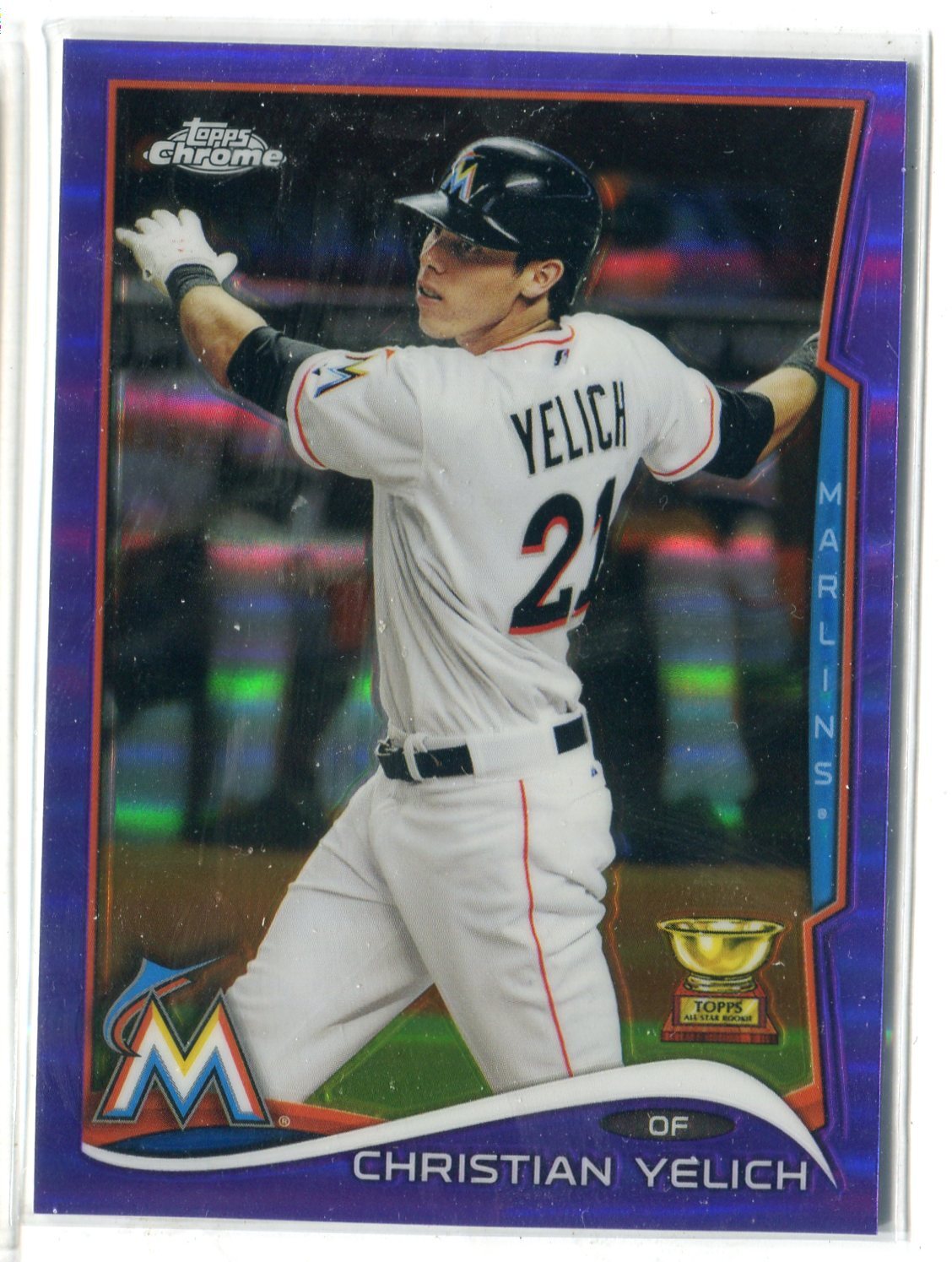 2014 Topps Chrome Christian Yelich Rookie Cup PURPLE REFRACTOR #215 MARLINS