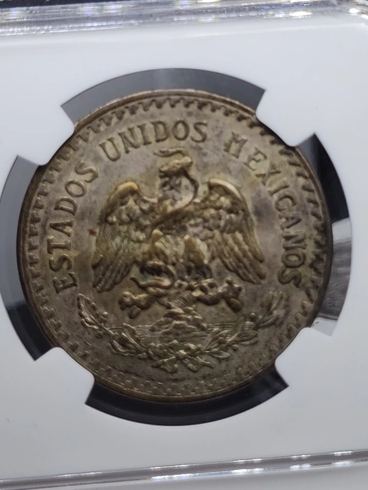 MEXICO - Un Peso - 1919 -KEY DATE Silver Coin! NGC AU 53 DARK TONED Original - Image 3 of 3