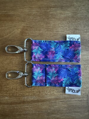 Pair Tropical Palm Leaf Lippy Clip Lip Balm Chapstick Holder Keychain