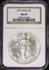 1996 $1 Silver American Eagle MS 69 NGC # 1538166-006 + Bonus
