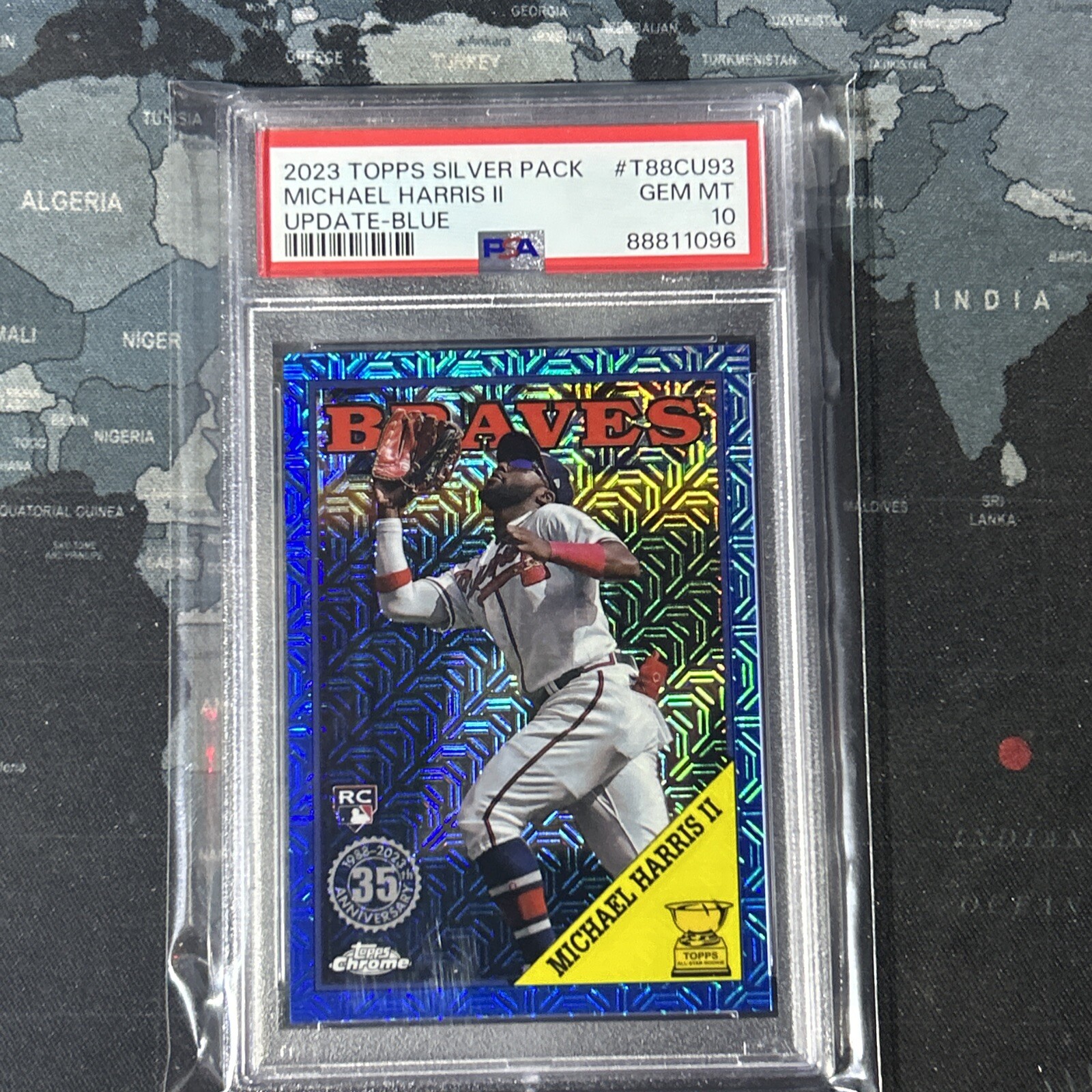 2023 Topps Series 1 Silver Pack Blue Refractor Michael Harris /150 PSA 10