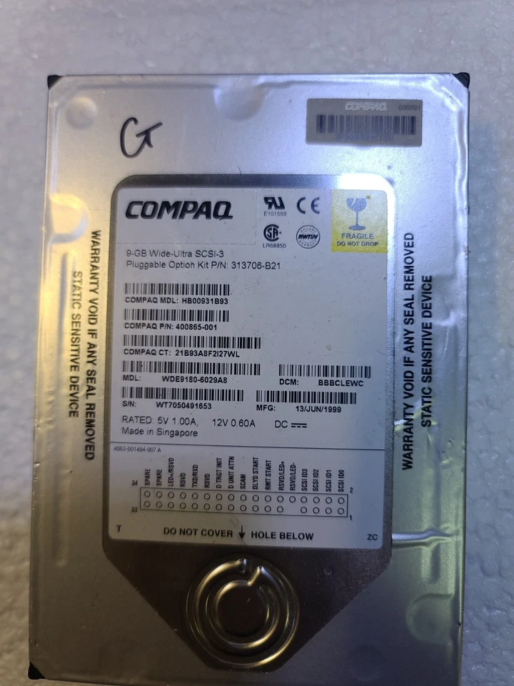 - COMPAQ WDE9180 400865-001 9GB 3.5"  HB00931B93 7200rpm SCSI HDD - Image 4 of 4