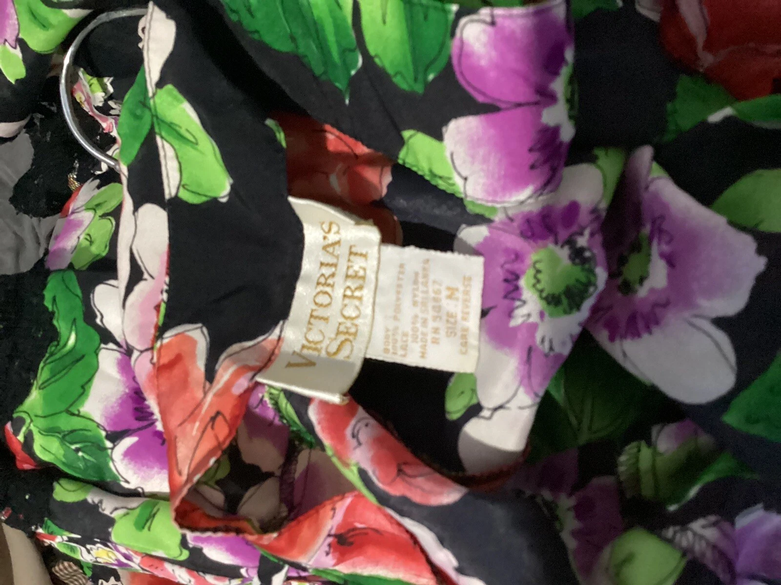 UNDERCOVER Abito da donna vintage con etichetta oro Victoria's Secret nero con design floreale M