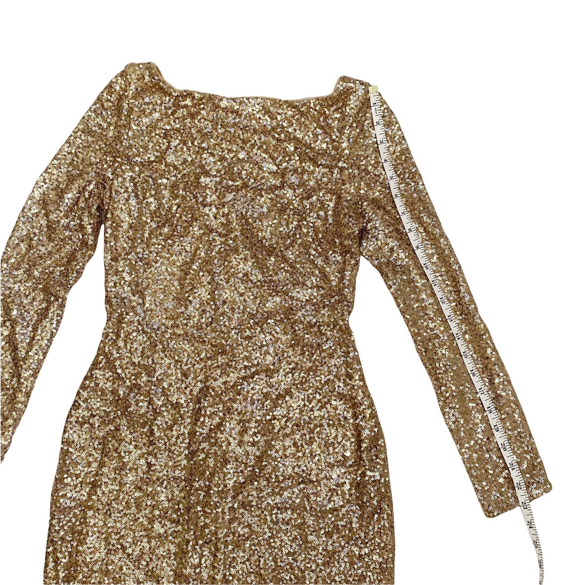Polo Ralph Lauren Runway Gold Sequin Long Sleeve Dress size 4 Prom/NYE Low  Back
