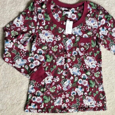 Vera Bradley Bordeaux Blooms PAJAMA TOP LS Small 4/6 New & Sealed $34