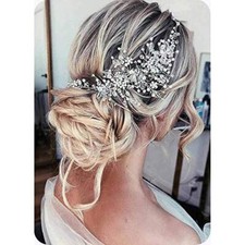 Flower Bride Wedding Headband Crystal Pearl Hair Vine Braid Rose Gold