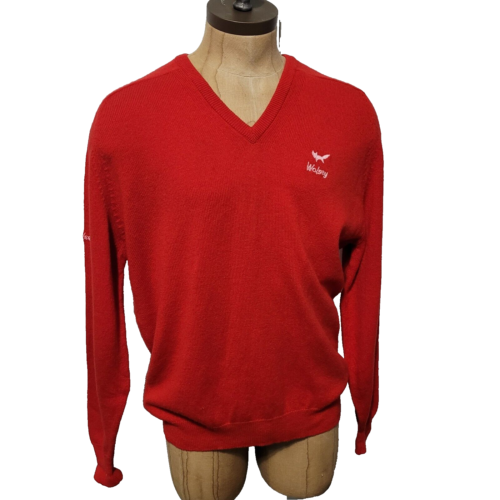 VTG WOLSEY Wełniany sweter Męski L Czerwony 100% Jagnięca Wełna Dzianina Preppy Made in Scotland - Zdjęcie 1 z 14
