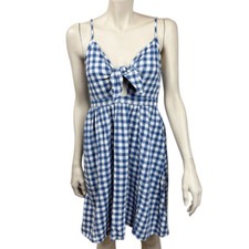 Womens Old Navy Small TALL Blue White Checkered Linen Blend Dress Sleeveless