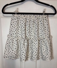 H M Girl's Ruffle Floral Skirt Navy Blue Ivory Size S