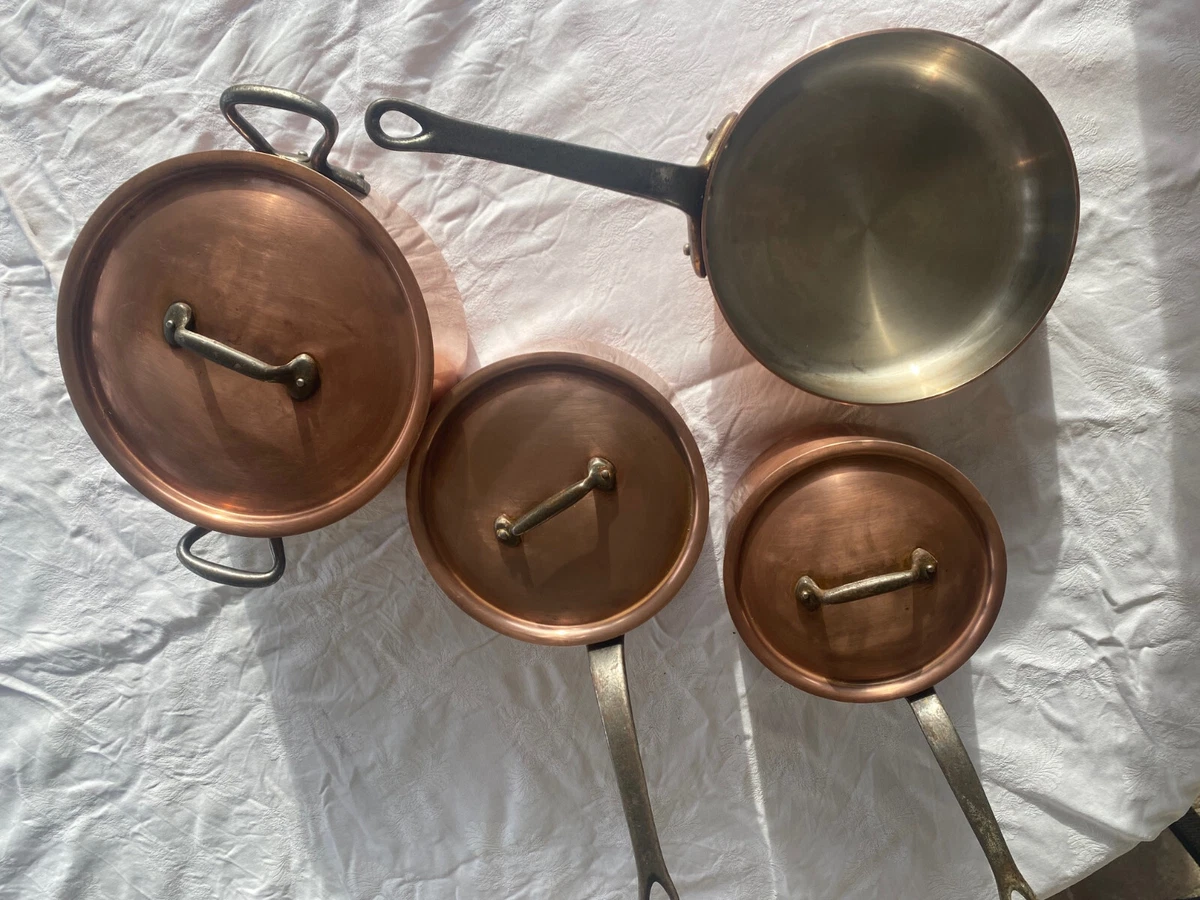 ENSEMBLE DE 4 Pots Et Une Coupelle En Cuivre Étamé Empilables EUR 40,00 - FR