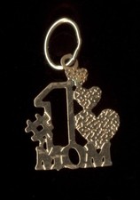 New 14K 15mm Fine Solid Yellow Gold " 1 MOM" Word Heart Pendant Charm dn