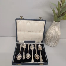 Mappin & Webb Silver-Plated Teaspoons Set of 6 in Original Case Art Deco