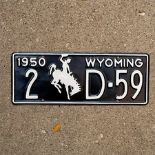 1950 Wyoming Dealer License Plate Auto Tag Garage Decor Vintage 2 D 59