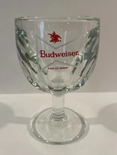 Budweiser King of Beers White Bowtie Heavy Glass Goblet w/Thumbprint Texture