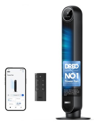 DREO 20dB Smart Silent Turmventilator, 28 ft/s Geschwindigkeit Elektrischer Lüfter mit...
