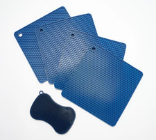 Kochblume Set of 4 Square Silicone Drying Mats w/ Silicone Sponge-Navy