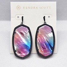 New Kendra Scott Danielle Gunmetal Statement Earrings In Watercolor Illusion