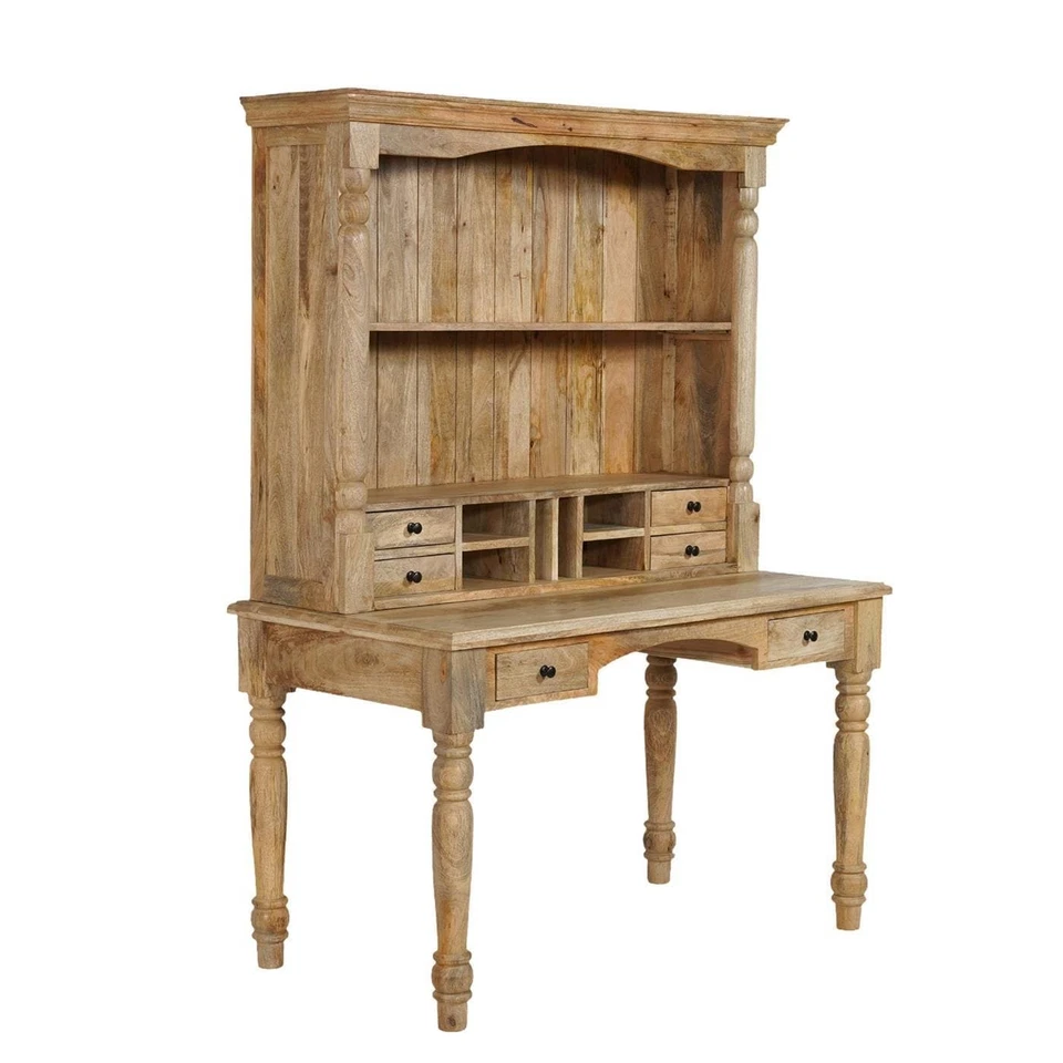 Sekretär mit Aufsatz DOLE Schreibtisch braun massiv Antik Design Landhaus Stil - Bild 4 von 4