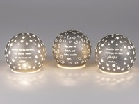 3Er Set Led Kugellampen Mit Spruch D. 12Cm Grau Mit Timer Formano