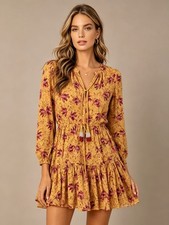 NWOT Farm Rio Cotton Banana Sunshine Tiered Beaded Tassel Mini Dress Size XS