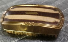 Vintage Handheld Clothes Brush With Brass Metal Frame Wood Inlay Design Read