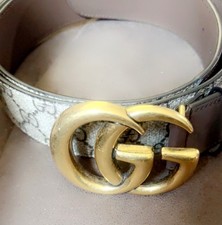 Double G Buckle Gg Supreme Canvas & Leather Belt In