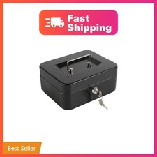 xydled Cash Box with Key Lock, Metal Money Box, Safe Storage Box, Black  Ste...
