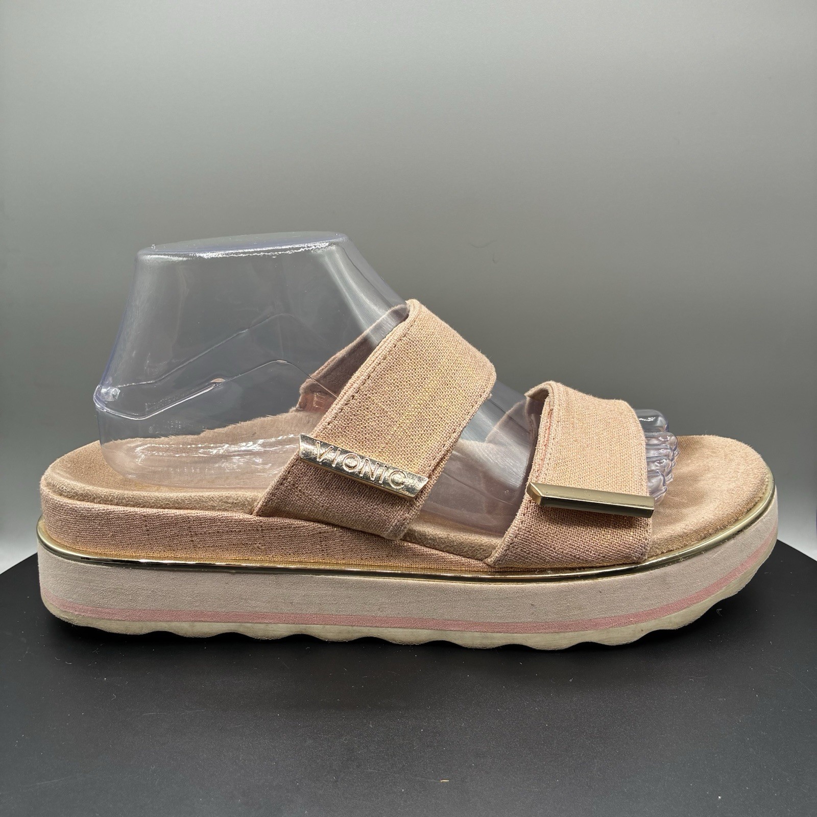 Vionic Brandie Slide Platform Sandals Women’s 9.5 Pink Shimmer Double Strap