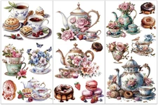 3Pcs/Set Afternoon Tea Rub on Transfers for Furniture and Crafts 6X12 Inch Tea S